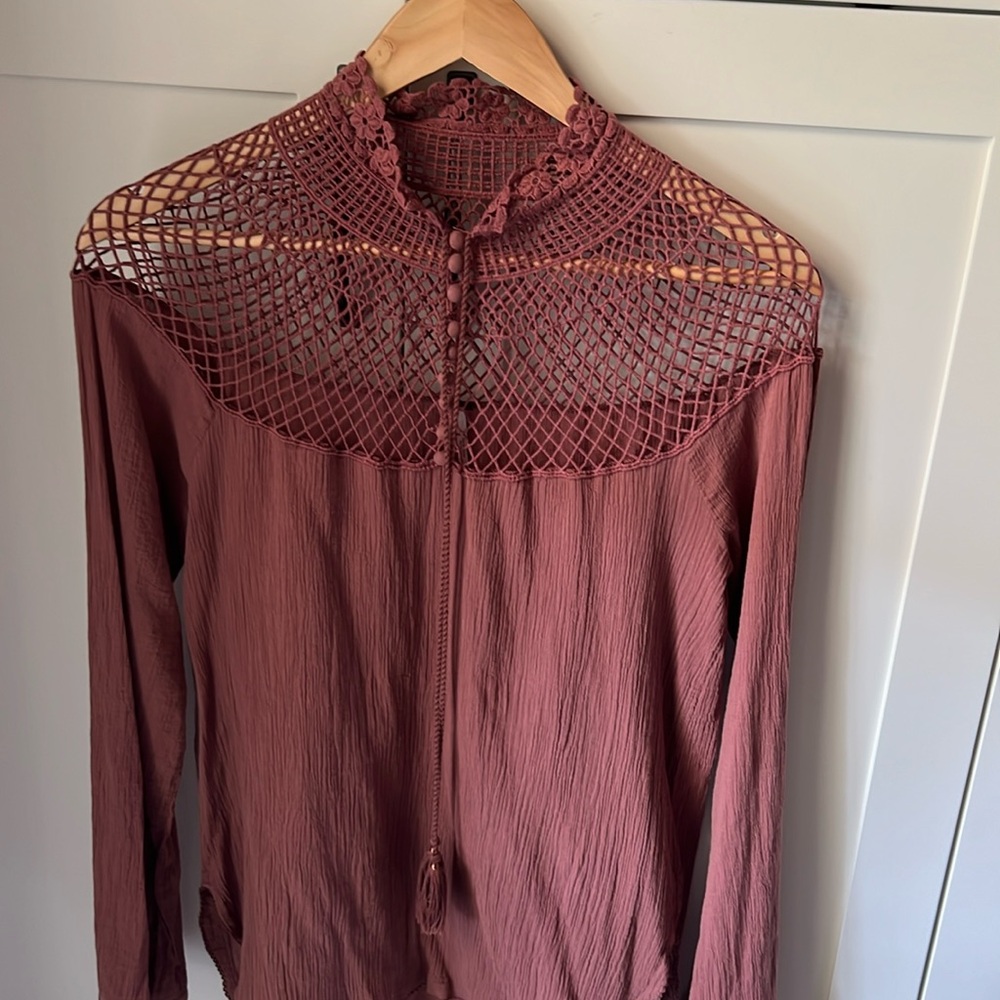Free People M Crochet Hippie Blouse